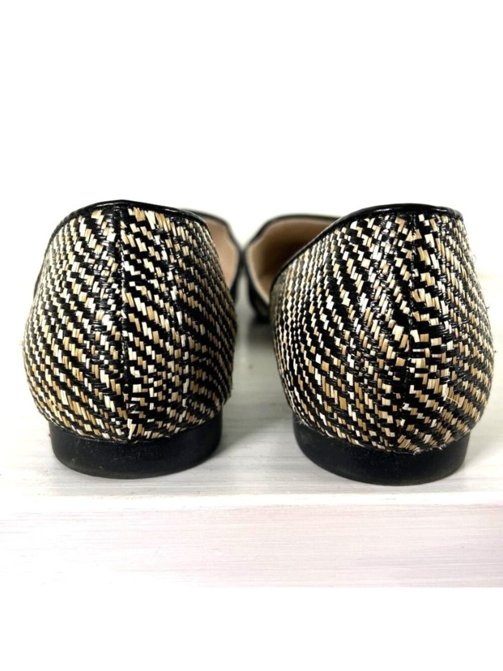 Isaac Mizrahi Woven Raffia Look D'Orsay Flats Pointed Toe Tan Black Sz 8 Office - Picture 5 of 10